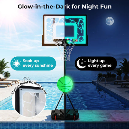 Pool Basketball Hoop with LED Lights, Adjustable Rim, Black