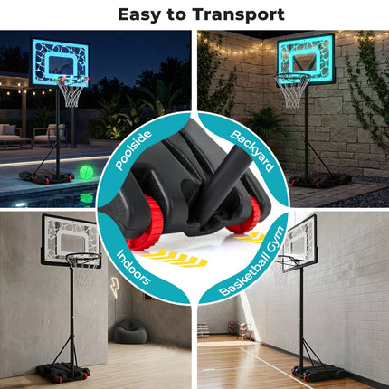 Pool Basketball Hoop with LED Lights, Adjustable Rim, Black