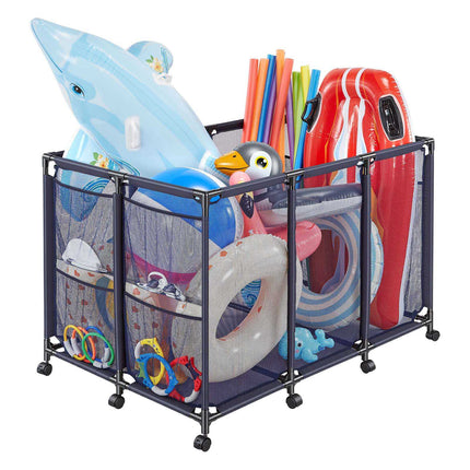 Pool Float Storage Bin, 125x84x84 cm, Rolling Mesh, Side Pockets