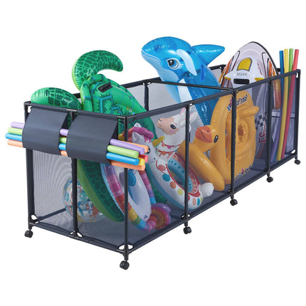 Pool Float Storage Bin on Wheels, Mesh, Noodle Holder