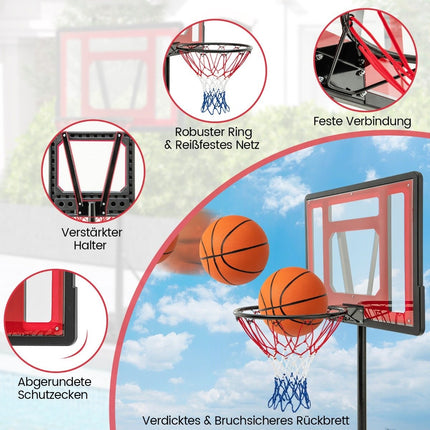 Bazénový basketbalový koš venkovní basketbalový stojan 115-135 cm výškově nastavitelný červený