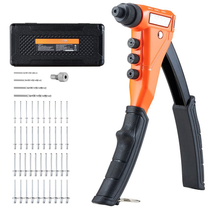Pop Rivet Gun Kit, 200 Blind Rivets, 4 Nosepieces, Case