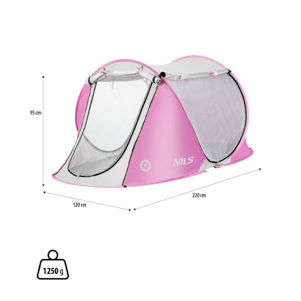 Pop-up plážový stan, růžový, UV ochrana