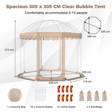 Pop-up bublinový stan 10x10 Ft, pro 8-10 osob, průhledné PVC