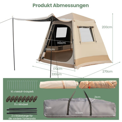 Pop-up kempingový stan, automatické rozložení, pro 4-6 osob, béžový