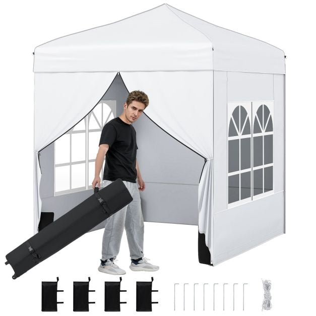 Opklapbare partytent 6,5 x 6,5 ft, 4 zijwanden, draagtas met wielen
