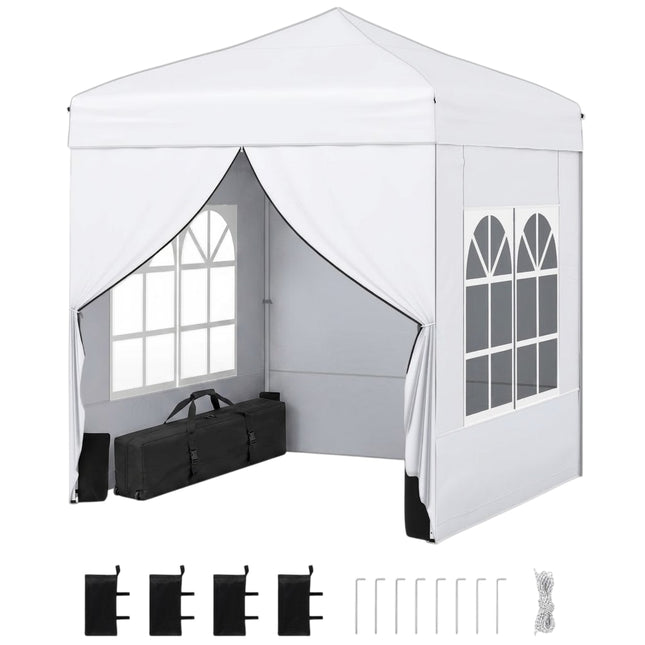 Opklapbare partytent 6,5 x 6,5 ft, 4 zijwanden, draagtas met wielen