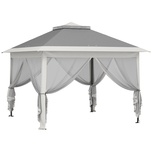 Pop-up zahradní pavilon, kovový rám, šedý, 330x330x288 cm