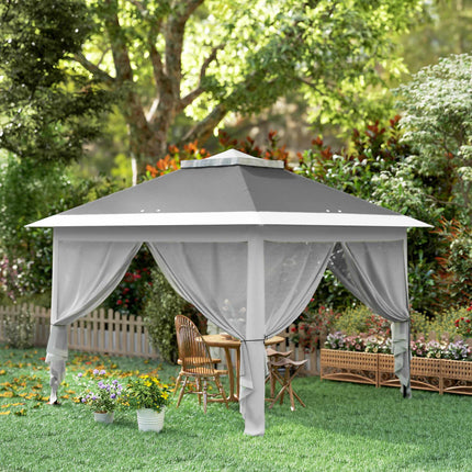 Pop-up zahradní pavilon, kovový rám, šedý, 330x330x288 cm