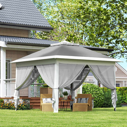 Pop-up zahradní pavilon, kovový rám, šedý, 330x330x288 cm