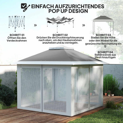 Pop-up zahradní pavilon, kovový rám, šedý, 330x330x288 cm