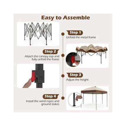 Pop-Up Gazebo 3.6 x 3.6 m with Adjustable Height, Metal Frame, Brown