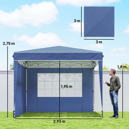 Pop-up altán 3x3m, voděodolný, nastavitelná výška, modrý