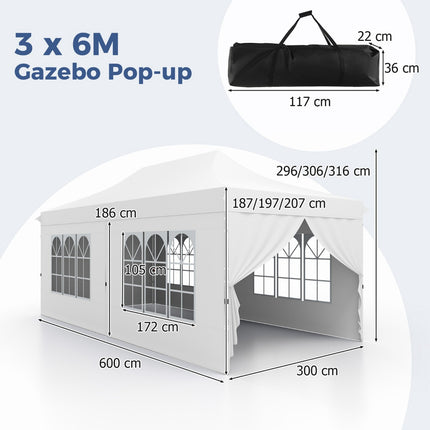 Pop-up altán 3 x 6 m, 6 bočních stěn, dveře na zip