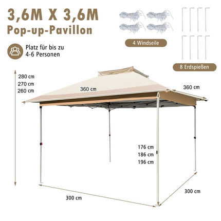 Pop-Up Gazebo with Mosquito Net, UV 50+, 3.6x3.6m, Khaki