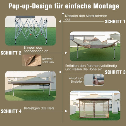 Pop-Up Gazebo with Mosquito Net, UV 50+, 3.6x3.6m, Khaki