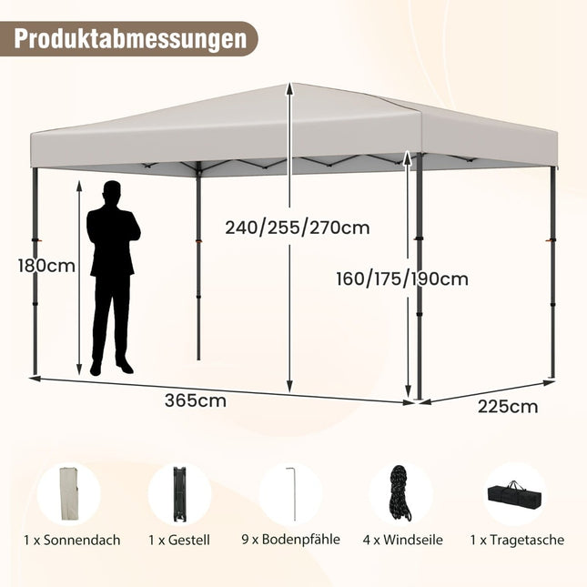 Pop-up pavilon 365x225 cm, UV ochrana, přenosná taška