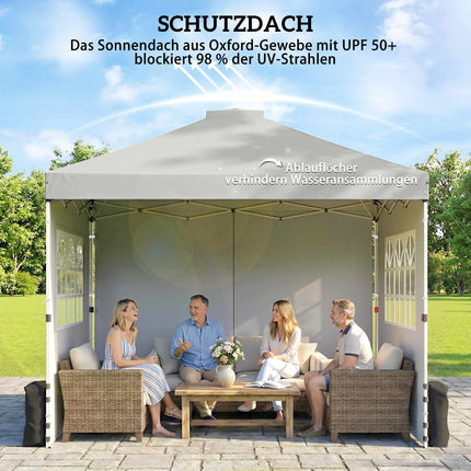 Pop-up pavilon, UV50+ voděodolný, 3 boční stěny, světle šedý