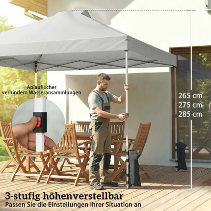 Pop-up pavilon, UV50+ voděodolný, 3 boční stěny, světle šedý
