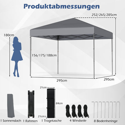 Pop-up pavilon s UV50+ ochranou, nastavitelná výška, šedý