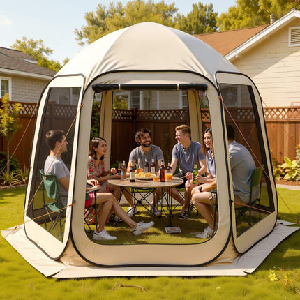 Pop-Up Screen House Tent, 4-8 Person, Beige