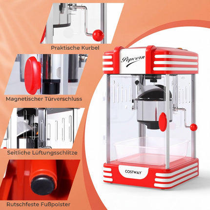 Popcorn Machine 300W, Retro Cinema Style, Warming Light