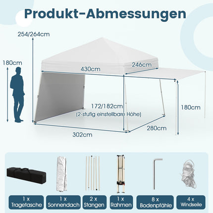 Pop-up pavilon stan 430x280 cm, variabilní stěny, bílý