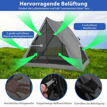 Pop-up stan pro 2-3 osoby 360° jednostranně průhledný rodinný stan 225 x 145 x 161 cm šedý