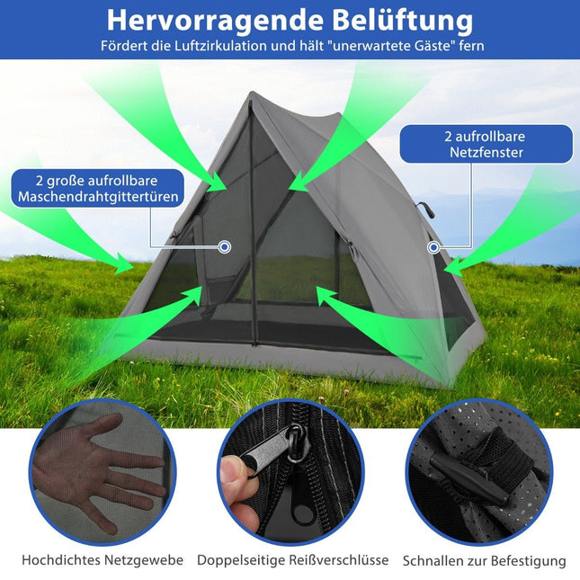 Pop up tent for 2-3 people 360° one-sided transparent family tent 225 x 145 x 161 cm gray