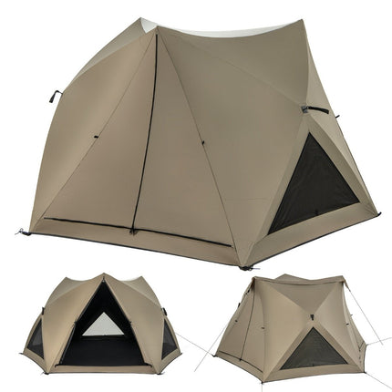 Pop-up stan pro 4-6 osob kempingový stan s přístřeškem voděodolný rodinný stan 285 x 250 x 147 cm olivově zelený