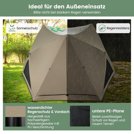 Pop-up stan pro 4-6 osob kempingový stan s přístřeškem voděodolný rodinný stan 285 x 250 x 147 cm olivově zelený