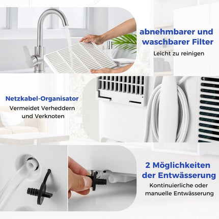 Tragbares 12000 BTU Klimagerät mit Heizung und Entfeuchter, WiFi-Steuerung
