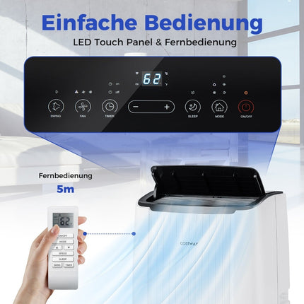 Tragbares 12000 BTU Klimagerät mit Heizung und Entfeuchter, WiFi-Steuerung