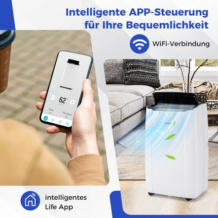 Tragbares 12000 BTU Klimagerät mit Heizung und Entfeuchter, WiFi-Steuerung