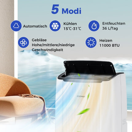 Přenosná klimatizace 14000 BTU, topení a odvlhčovač