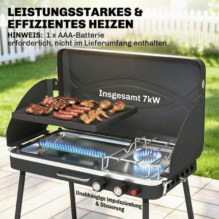 Přenosný plynový gril se 2 hořáky, 7 kW, stolní provedení