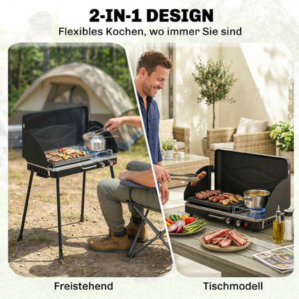 Přenosný plynový gril se 2 hořáky, 7 kW, stolní provedení