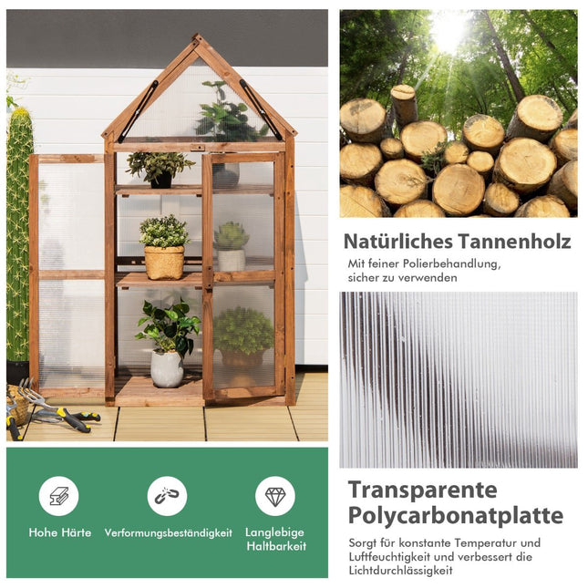 Draagbare houten minikas met 3 verdiepingen en verwijderbare planken.