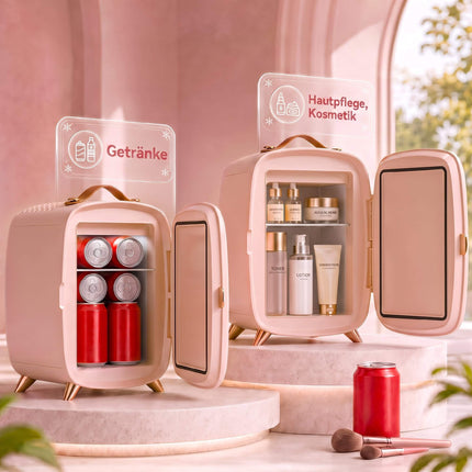 Portable 6L Pink Mini Fridge with LED Mirror for Cosmetics