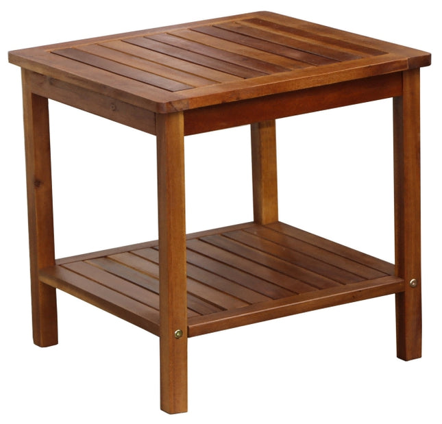 Tragbarer Beistelltisch aus Akazienholz, 2 Ablagen, 45x45x45 cm