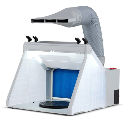 Přenosný airbrush stříkací box s LED světly a otočným talířem