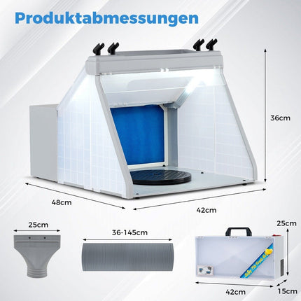 Přenosný airbrush stříkací box s LED světly a otočným talířem