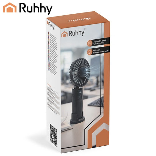 Přenosný ruční ventilátor, USB-C, baterie 2400mAh, černý