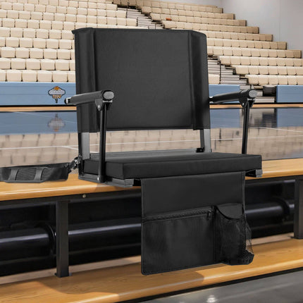 Portable Bleacher Seat with Armrests, Cup Holder, Black