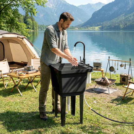 Portable Camping Sink with Faucet and Soap Dispenser, Black