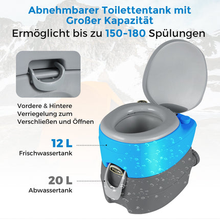 Přenosná kempingová toaleta s 20l odpadní nádrží, šedá