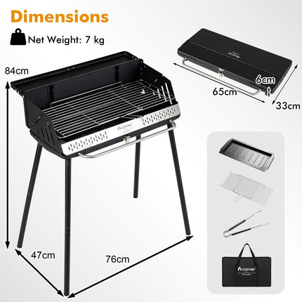 Portable Charcoal Grill, Detachable Legs, Adjustable Grate