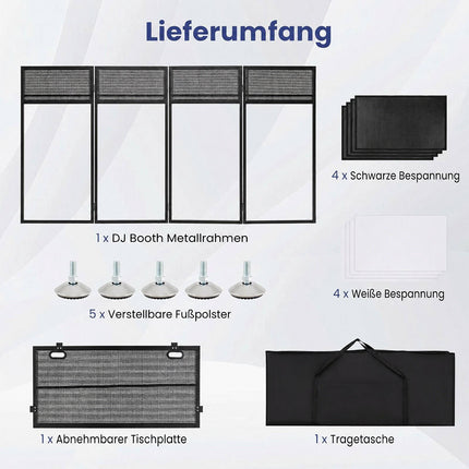 Portable DJ Booth with Adjustable Feet and Black Scrims