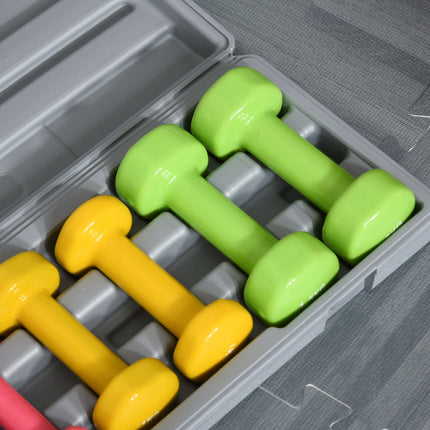 Colorful steel dumbbell set with case - 6 weights for fitness