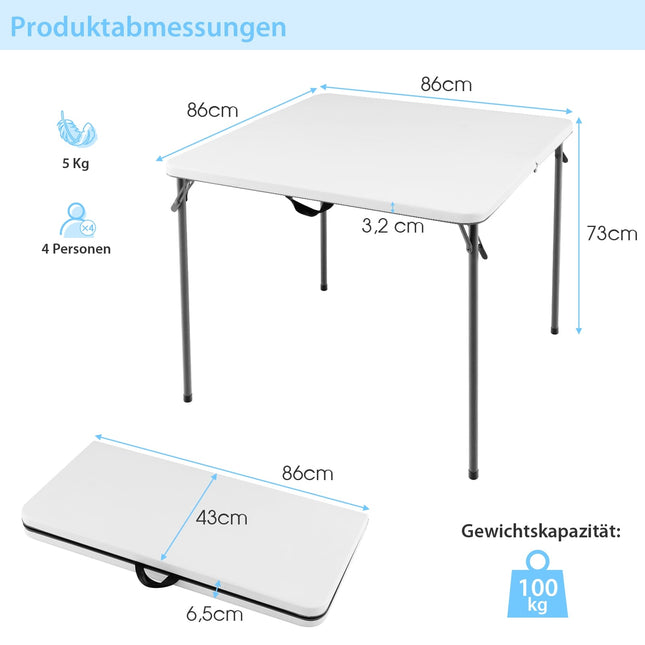 Přenosný skládací kempingový stůl s rukojetí, bílý, HDPE